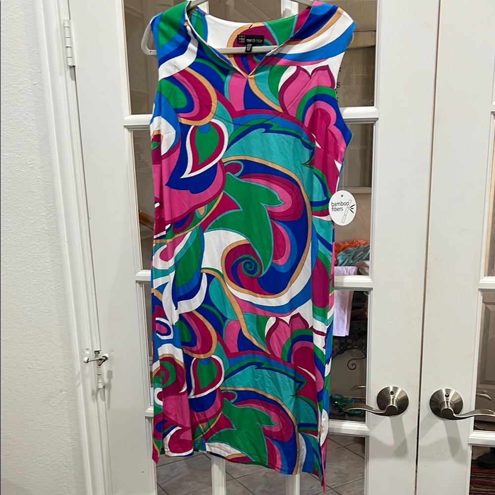 Green and Pink Dress Sleeveless Resort Wear Bamboo